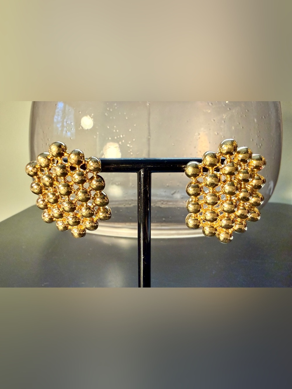 Vintage 90s Avon Bold Dimensions Gold Tone Honeycomb Statement Pierced Earrings